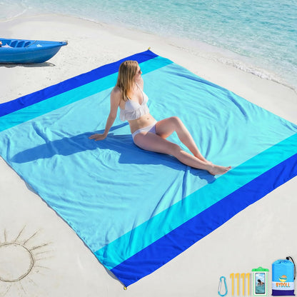 BYDOLL Beach Blanket Waterproof Sandproof Large Sand Free,78''X81''/10'X9' Oversized Sandless Lightweight Blanket Picnic Mat for Beach Travel Camping Hiking with Stakes