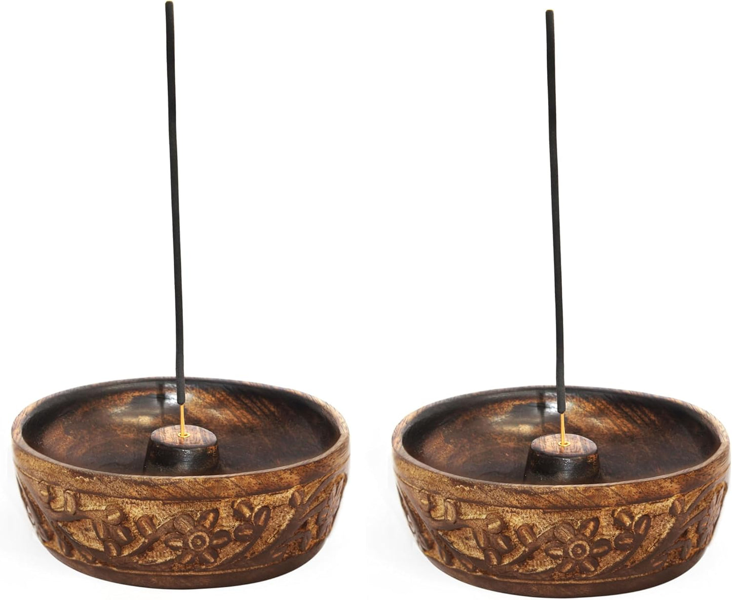 Sheesham Wood Incense Burner Holder - Set of 2 Coffin Style Sun Moon Inlay Handmade Aromatherapy Room Freshener Fragrance Cone Incense Stick Burner Ash Catcher - Zen Home Gift - 12x2x2 - COTTON CRAFT