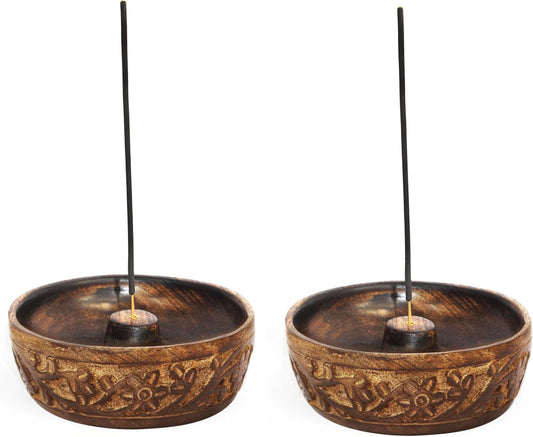 Sheesham Wood Incense Burner Holder - Set of 2 Coffin Style Sun Moon Inlay Handmade Aromatherapy Room Freshener Fragrance Cone Incense Stick Burner Ash Catcher - Zen Home Gift - 12x2x2 - COTTON CRAFT