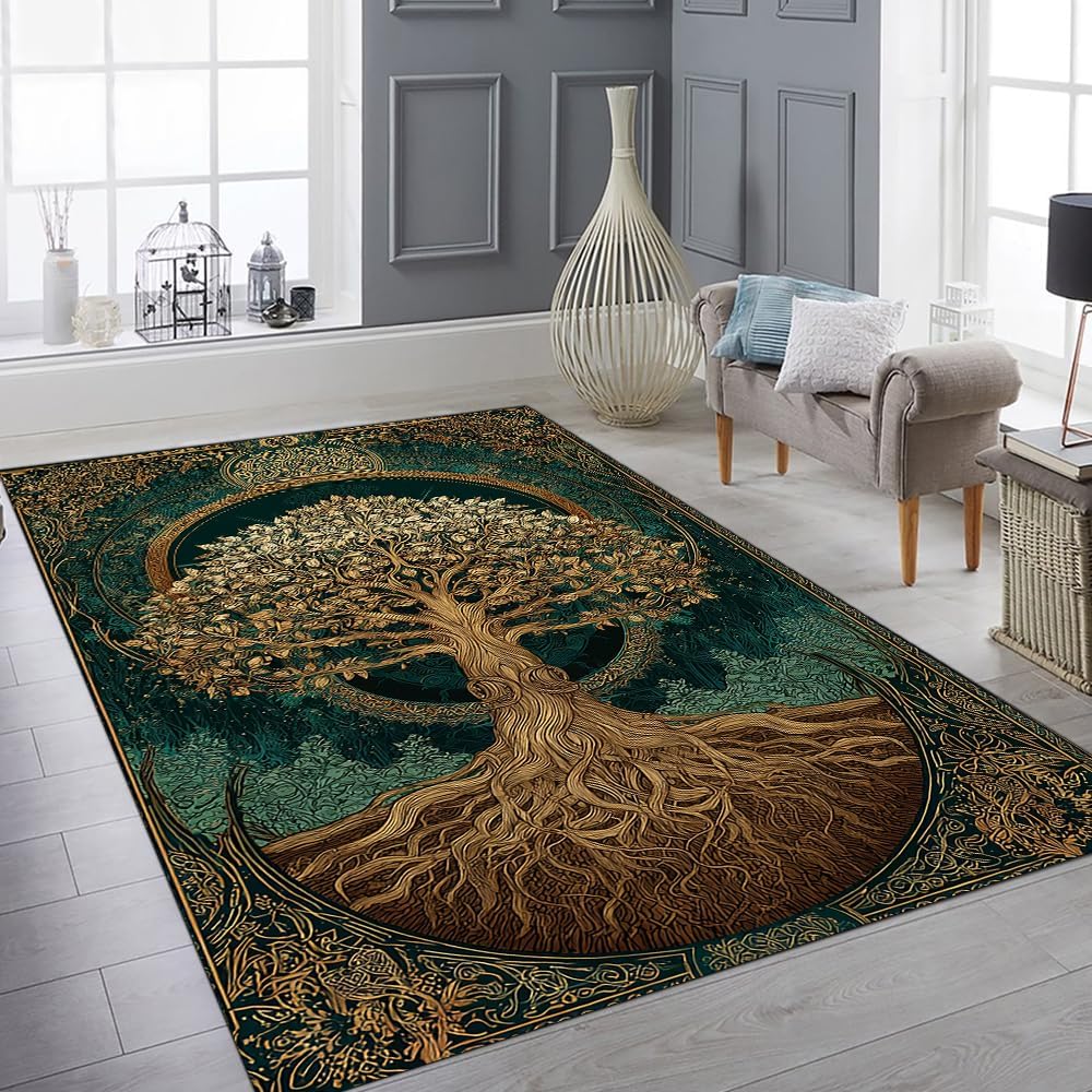 Tree of Life Rug for Living Room Bedroom – Yggdrasil Viking Area Rug Soft Non-Slip Carpet for Indoor Home Décor (Tree of Life Rug 05)