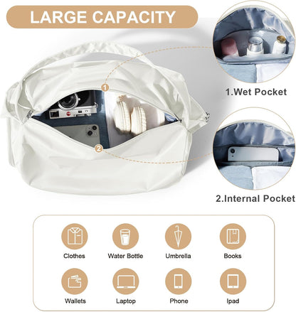 Small Gym Bag with Shoe Compartment, Workout Sport Duffle Bag for Women Travel, Waterproof Shoulder Overnight Bags Lightweight Carry on Tote Bags for Swim, Yoga, Dance