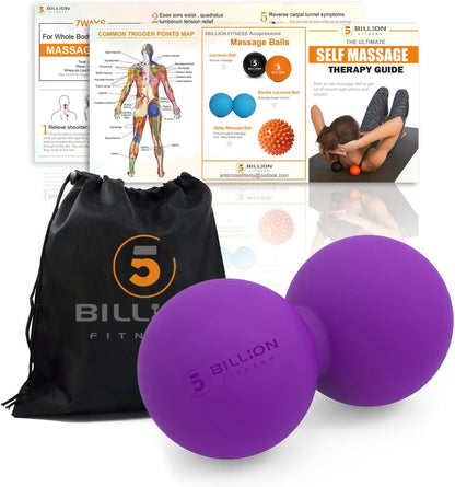 5BILLION FITNESS Peanut Massage Ball - Double Lacrosse Massage Ball & Mobility Ball for Physical Therapy - Deep Tissue Massage Tool for Myofascial Release, Muscle Relaxer, Acupoint Massage