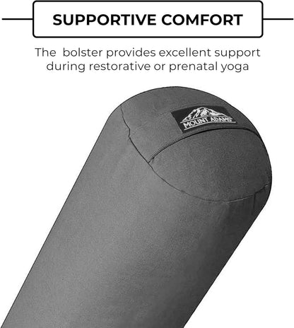 Mount Adams Yoga Bolster - 24" x 8" OR 28" x 9" - 100% Cotton - Grey