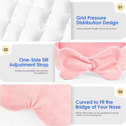 Weighted Eye Mask for Sleeping, Soft Minky Sleep Mask for Side Sleeper with Adjustable Buckle, 100% Blockout Design, Ideal for Meditation, Relaxation and Travel, Includes Storage Pouch (Gray)