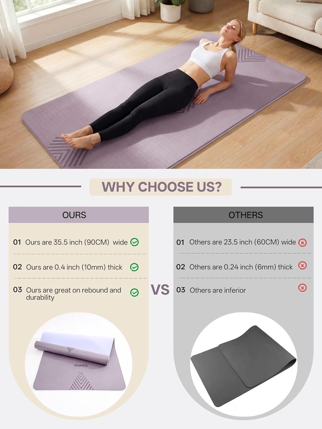 EaseUp Large yoga mat,73’x35.5’x0.4’,extra thick and wide,10mm pilates mat,non-slip exercise mat,workout mats for home gym
