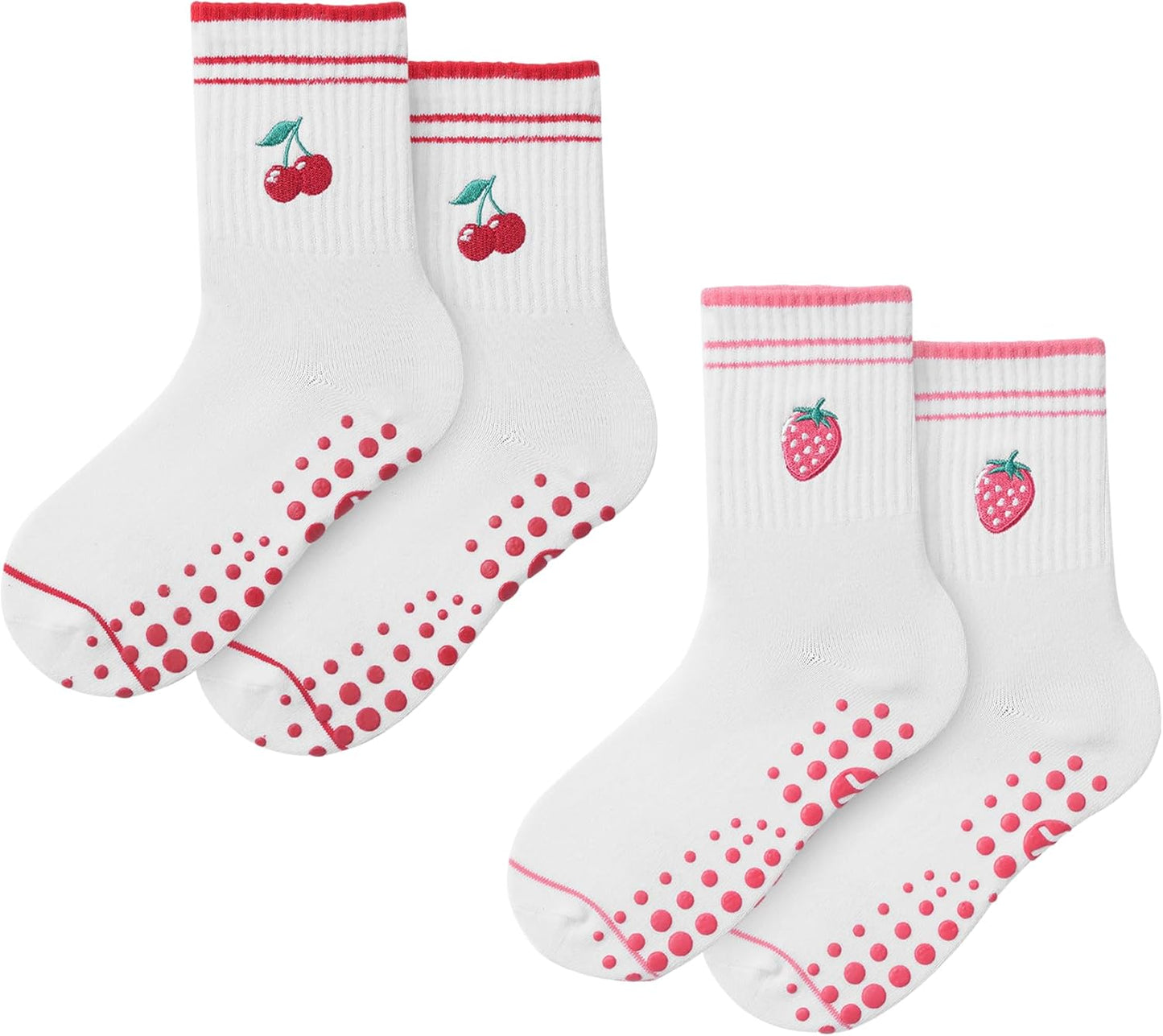 COOLMATE Pilates Socks with Grips for Women, Yoga Socks, Crew Non Slip Women for Barre, Pilates Gifts for Women - Colors B