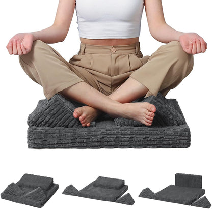 Meditation Cushion Set, Meditation Pillow for Sitting on Floor, Large Yoga Pillow with Knee Support, Washable Zafu Meditation Mat, 3 Shapes Floor Pillow for Adults, Dark Grey