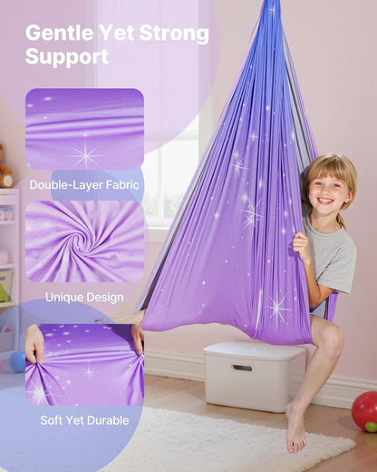 VEVOR Sensory Swing, Double-Layer Fabric Sensorys Hammock, Indoor & Outdoor Sensory Swing with 360° Swivel Hanger, O-Sling, Holds up to 300lbs, Adjustable Aerial Yoga, Ceiling Swings for Kids