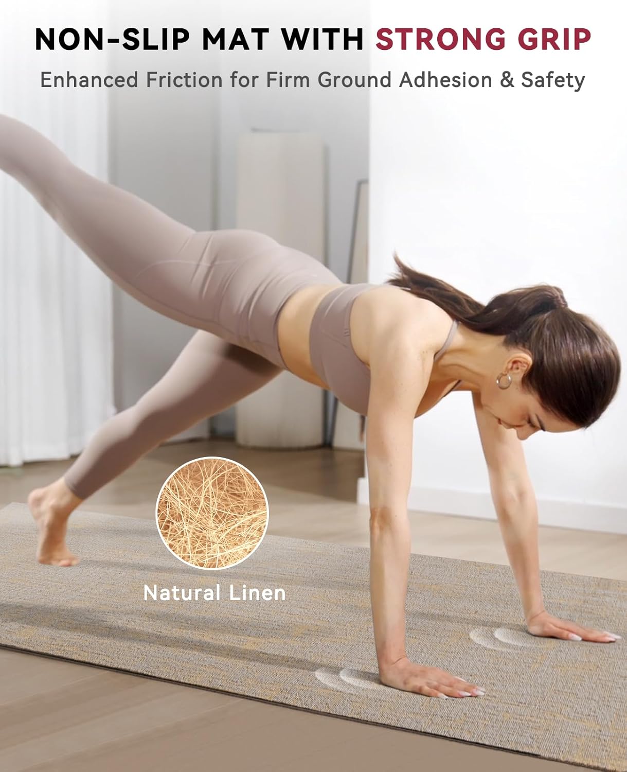 HAPBEAR Extra Large Yoga Mat (84''x30'') - 1/4'' Thick Durable Natural Linen, Non-Slip & Tear-Resistant - Perfect for Home Yoga Workouts, Meditation, Pilates, Floor Exercises & Fitness - Free Carrying Bag Included