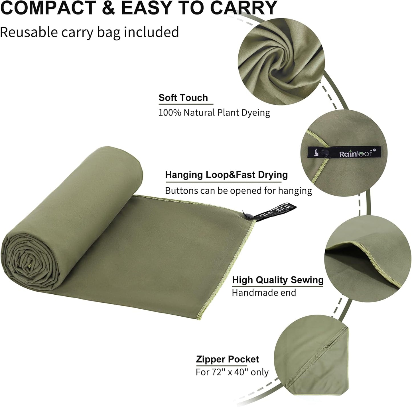 Rainleaf Microfiber Towel Perfect Travel & Gym & Camping Towel. Quick Dry - Super Absorbent - Ultra Compact - Lightweight. Suitable for Trip, Beach, Shower, Backpacking, Pool