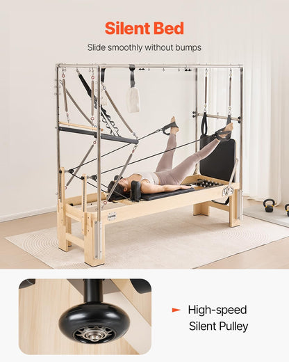 VEVOR Pilates Reformer, Reformer Pilates Machine with Cadillac Trapeze Table or Tower & Mat, Pilates Equipment for Home Workout and Studio, Includes Jump Board，Sitting Box