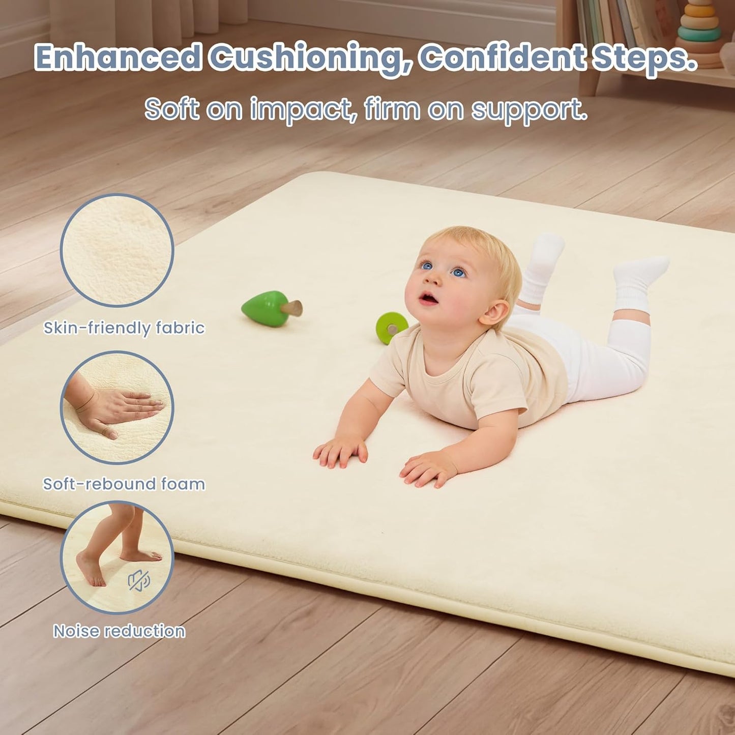 ACOMOPACK 1.3" Thick Baby Play Mat for Floor 79x118"-Large Water-Repellent&Non-Slip Memory Foam Mat for Kids,Toddlers,Soft Velvet Nursery Rug for Tummy Time&Crawling,Yoga,Tatami Style(Blue)