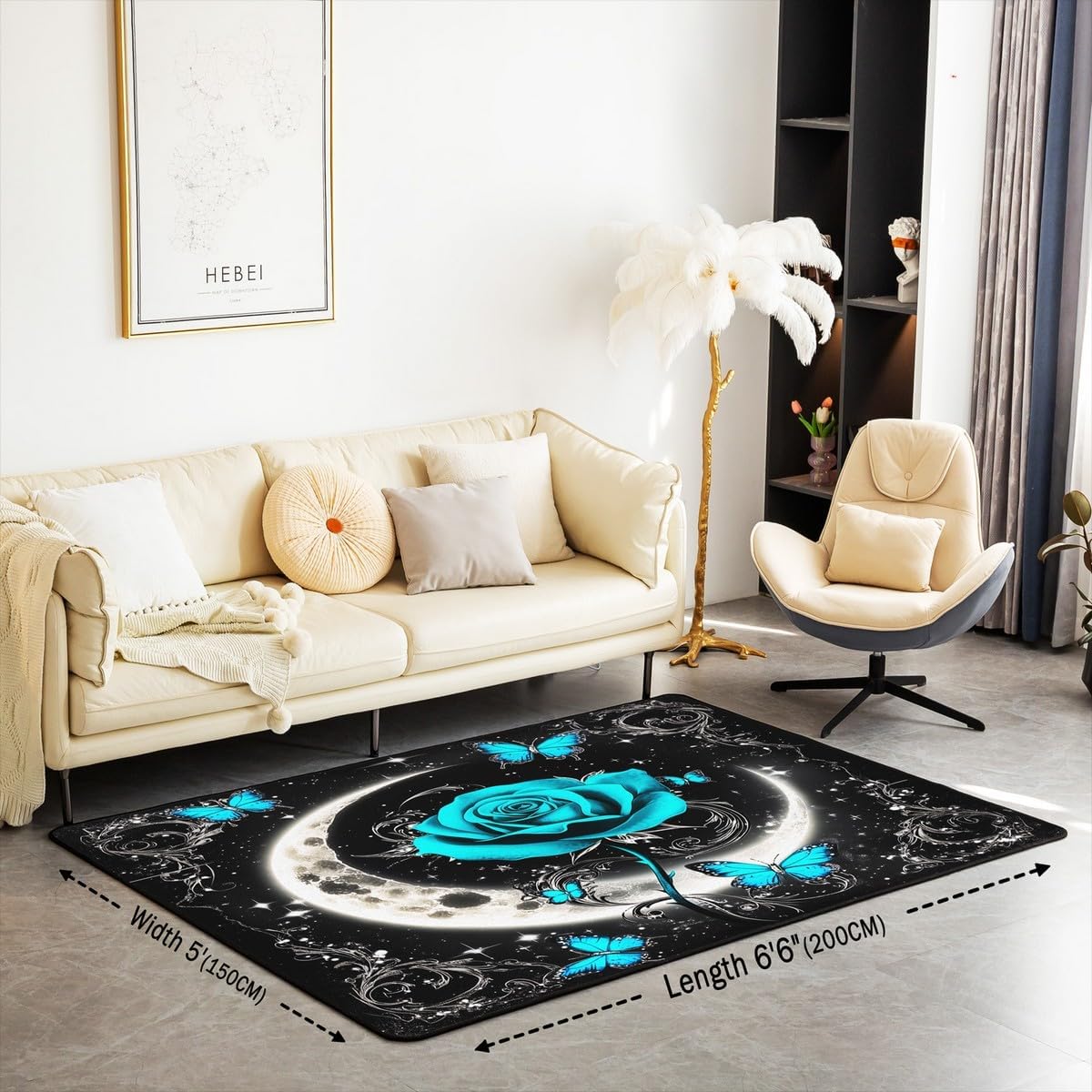 Feelyou Floral Rose Indoor Floor Mat Set,Romantic Blue Rose Rugs for Living Room Bedroom Area Rug 3x5,Boys Girls,Botanical Flower Rose Accent Rug Doormats Floor Mat for All Season