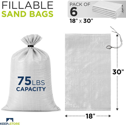 Heavy Duty Sand Bags Pack of 3, White Empty Sandbags with Built-In Ties, Woven Polypropylene UV Protection 1600 Hours, Fillable Sand Bags for Flood Control, Weight, 10x14 inches, 15 Pounds Volume