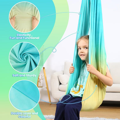 Sensory Swing, Indoor & Outdoor Sensory Swing for Kids & Adults, Double Layer Therapy Cuddle Swing for Kid with Autism, Holds up to 300lbs, Pink