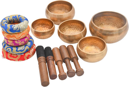 Tibetan Singing Bowl Set - Authentic Cuencos Tibetanos for Sound Healing, Meditation & Chakra Balancing - Includes Cushion, Mallet-Unique Spiritual Gifts for Women and Men (7 Chakra Hand Hammered Set)