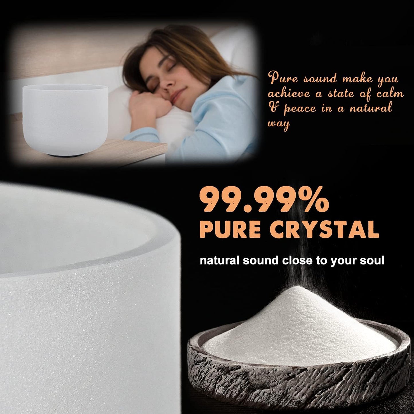 440HZ Sound Healing 8''-12'' Set of 3 Crystal Singing Bowls, Frosted Chakra Quartz Crystal Sound Bowl 8'' A Third-Eye, 10'' F Heart, 12'' C Root With Carry Bags and Mallet