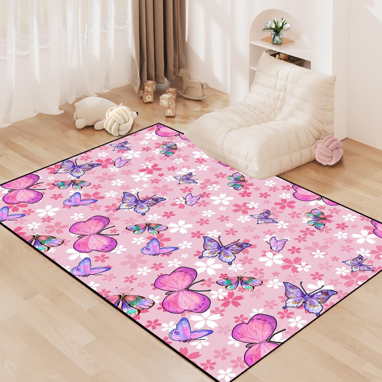 Black Girl Area Rug for Bedroom African Black Girls Floor Rugs for Living Room Playroom Cartoon Art Home Decor Soft Yoga Mats for Women Afro Purple 47" x 31" (2.7 x 3 Feet)