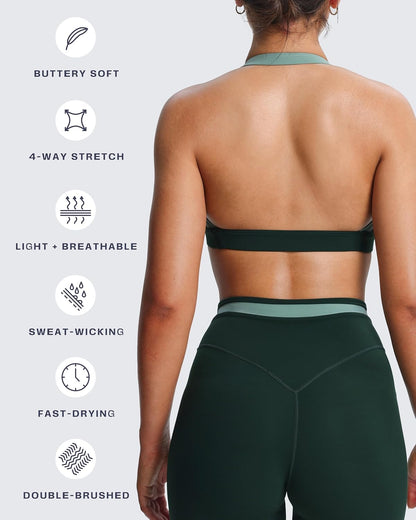 Aoxjox Women's Color Block Halter Workout Sports Bras Fitness Athletic Vanessa Bra Yoga Crop Tank