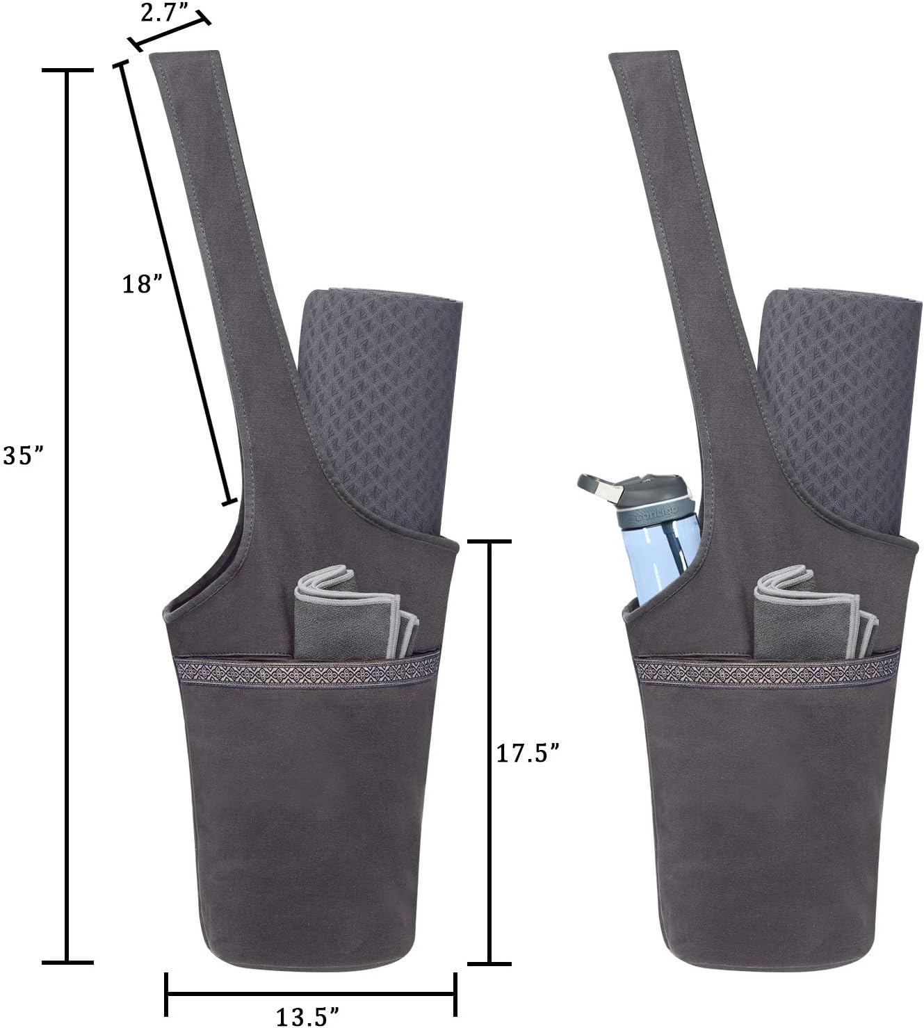 Ewedoos Canvas Yoga Mat Bag Fits Most Mats Yoga Bag with Large Storage Pockets to Hold More Accessories Ideal for Pilates Workout Gifts & Travel