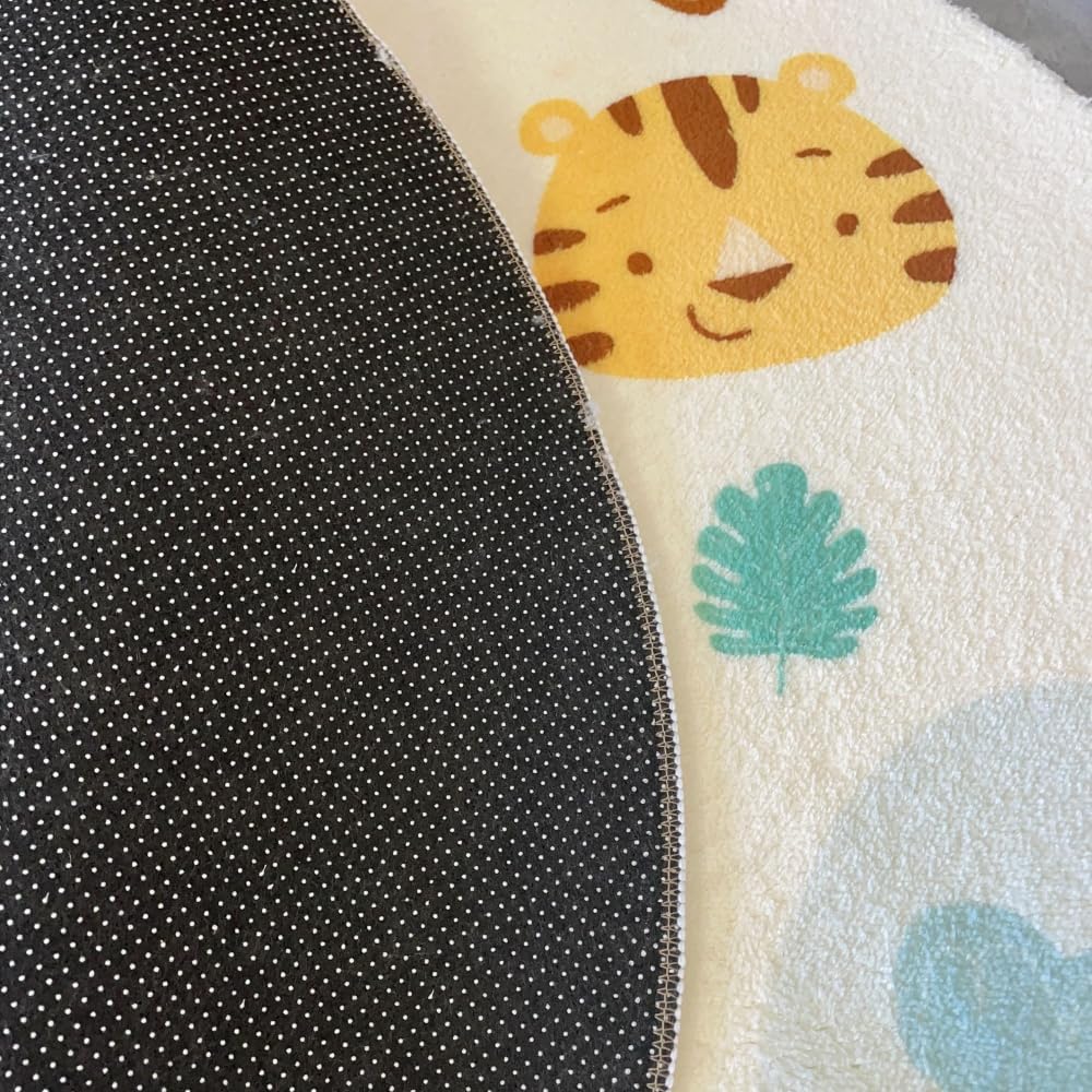 Poowe Cute Animals Kids Room Rug,39.4" Round Washable Area Rugs Rabbit Rug Nursery Rug for Baby Boys Girls Play Mat Floor Carpet Non Slip Soft Rugs for Living Room Bedroom Playroom Classroom
