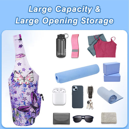 Yoga Mat Bag - Large Opening Long Tote Yoga Mat Carrier Holder Bag with Waterproof Wet Zipper Pocket and Drawstring Water Bottle Pocket - Yoga Bag Fit Most Size Mats
