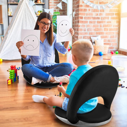 Nnewvante Floor Chair Adjustable Back Support Chair Foldable Meditation Seating Suede-Like Fabric Multiangle Cushioned Recliner for Adults Kids Video-Gaming Reading Watching, Navy