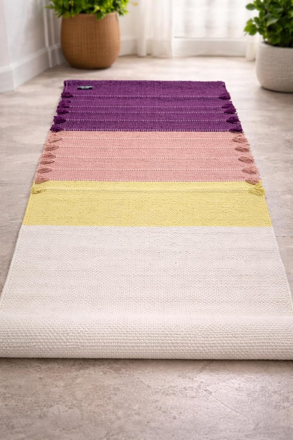 Indian Handmade100 % Organic Anti Skid Multi Colour Cotton Yoga Mat - Eco-Friendly Hand-Woven Rug - Non-Slip & Thick (24”x72”x5mm) for Hot yoga & Everyday Fitness at Home - Comfortable & Foldable Extra-Long Mat