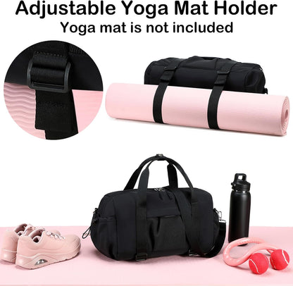 LEDAOU Small Gym Bag for Women, Mini Duffle Bag with Yoga Mat Holder Lightweight Carry On Sports Bag with Separate Shoe Pocket and Wet Pocket Duffel Bags Dance Yoga Workout Bag (Pink)