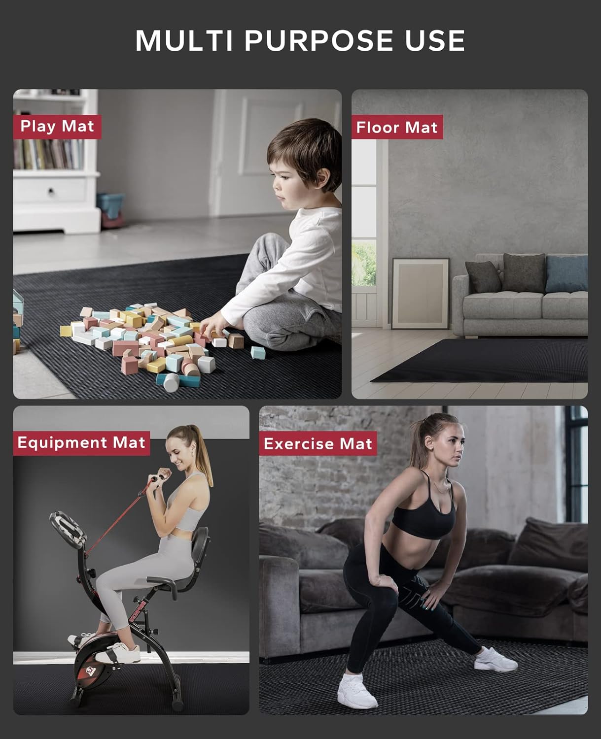 HAPBEAR Large Exercise Mat-7'x5'/6'x8'/6'x9'/6'x10'/6'x12'x8mm(1/3"),Non-Slip, Ultra Durable, Thick Workout Mat for Home Gym Flooring Cardio, Yoga for Fitness, High-Density, Shoes-Friendly