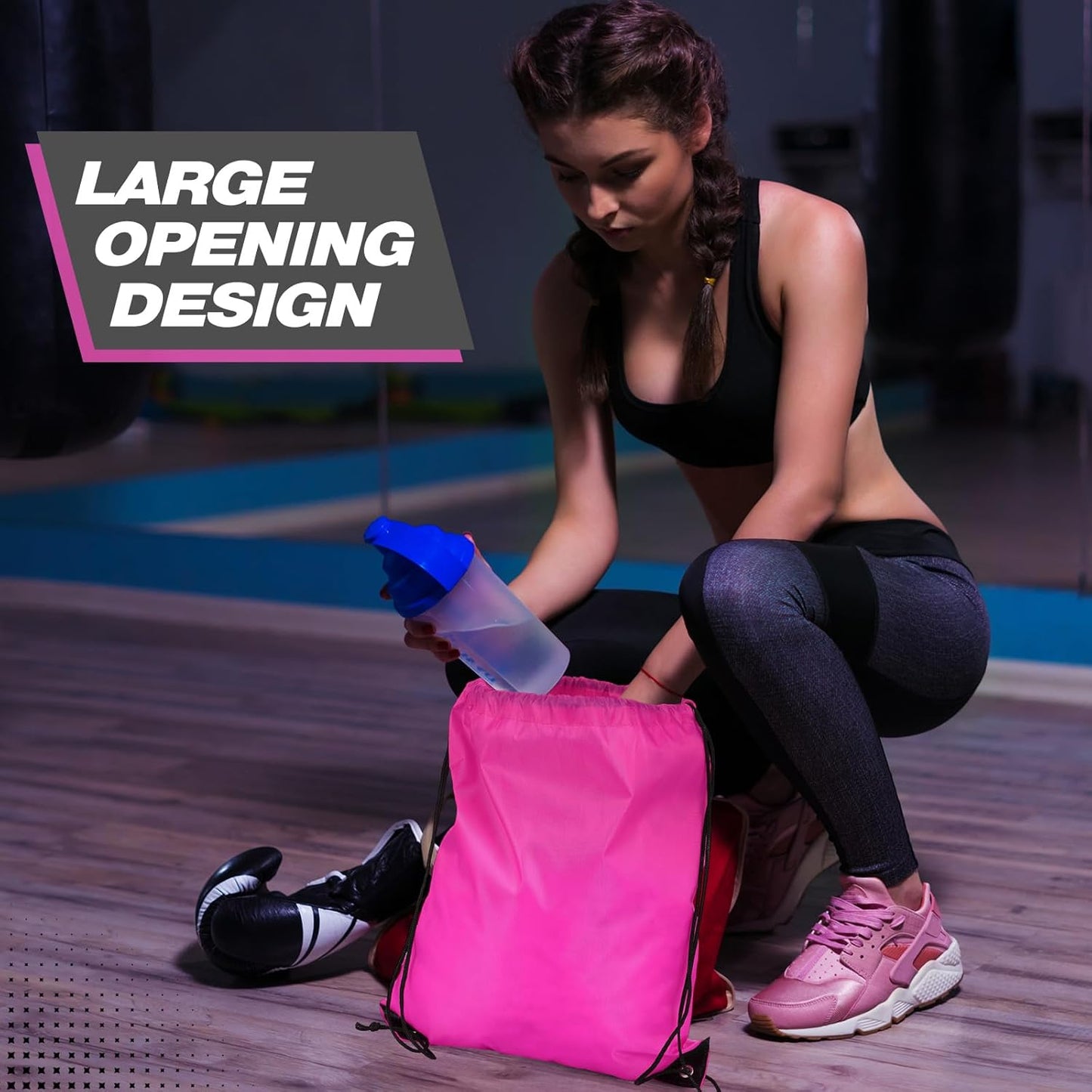 Shappy Drawstring Backpack Bulk Sports Gym Cinch Bag Polyester String Bag for Men Women(10 Colors,100 Pcs)