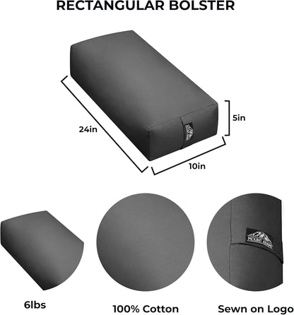 Mount Adams Rectangular Yoga Bolster for Restorative Yoga, 24" x 10" x 5", 6 lbs, 100% Cotton Rectangular Pillow with Handles, Dense, Firm Yoga Pillow and Cushion for Home or Studio