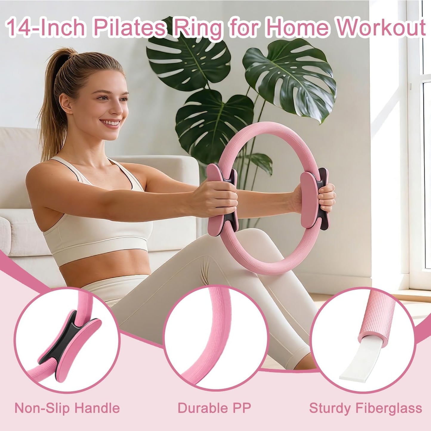 Pilates Kit for Home Workout: Pilates Equipment Ring and Ball Set for Women with Resistant Loops, Stretch Band & Storage Bag - Essentials Pilates Accessories Kit for Beginners Full Body Workouts