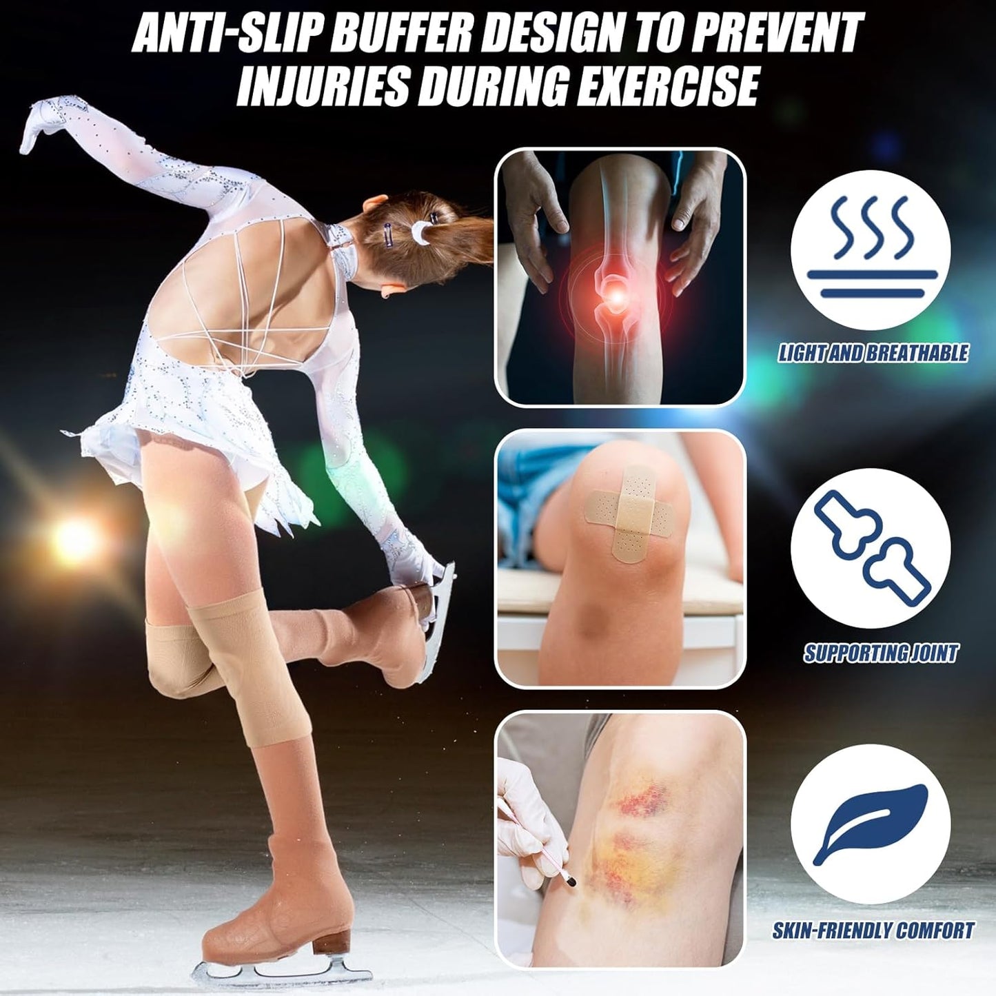 Shappy 2 Pair Figure Ice Skating Knee Pads Gel Dance Knee Pads Cushion and Support Breathable Material for Dancing Skating Women Girl Men