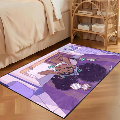 Black Girl Area Rug for Bedroom African Black Girls Floor Rugs for Living Room Playroom Cartoon Art Home Decor Soft Yoga Mats for Women Afro Purple 47" x 31" (2.7 x 3 Feet)