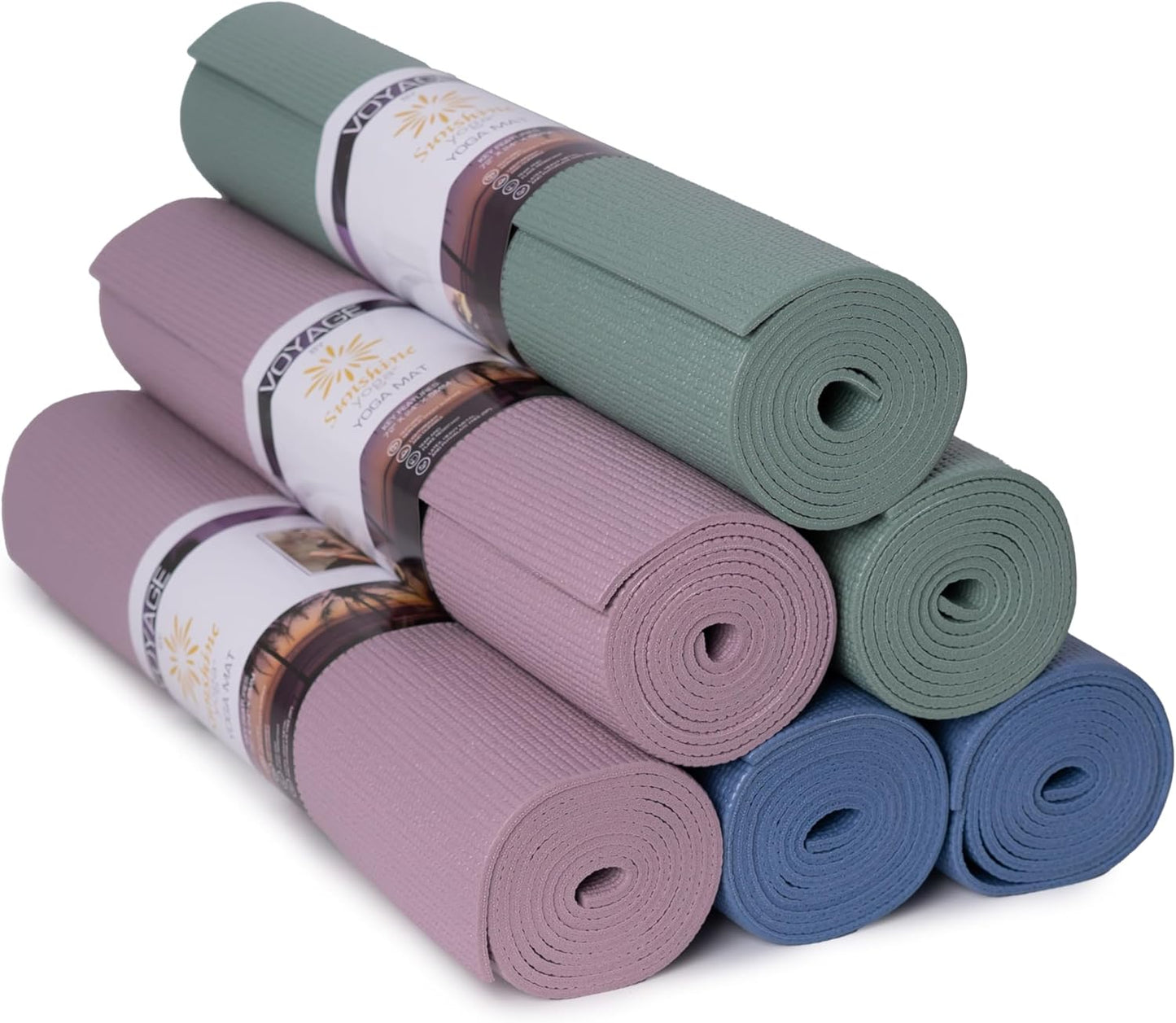Voyage Yoga Mat, 6 Pack, 72" x 24" Professional Studio and Gym Bulk Yoga Mats, 5mm Thick, Durable, Anti-Tear, Non Slip Fitness and Exercise Mats