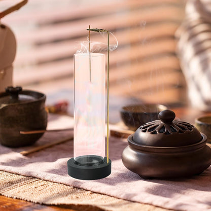 Incense Holder for Sticks, Anti-Ash Flying Incense Burner with 30 Incense Sticks, Detachable Glass Ash Catcher (Wood, Brown)