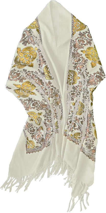Urban CoCo Women's Embroidered Oversize Tassel Shawl Scarf Wraps for Women