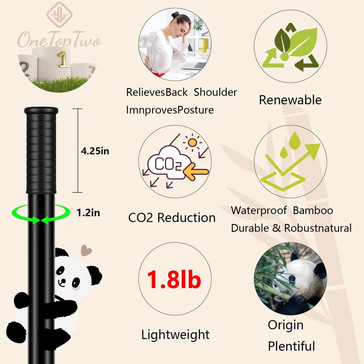 5ft Yoga Stick from Natural Bamboo with Non-Slip Handle-Stretching Stick for Mobility, Flexibility,Exercise,Workout, Physical Therapy,Pilates,Balance Fitness-Access Online Video Guide Without Any Info