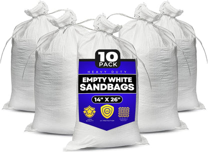 Sand Bags with Ties 14" x 26" - Sand Bags for Flooding, Woven Polypropylene Sandbags, 50 lbs Capacity, 14x26 inches, White