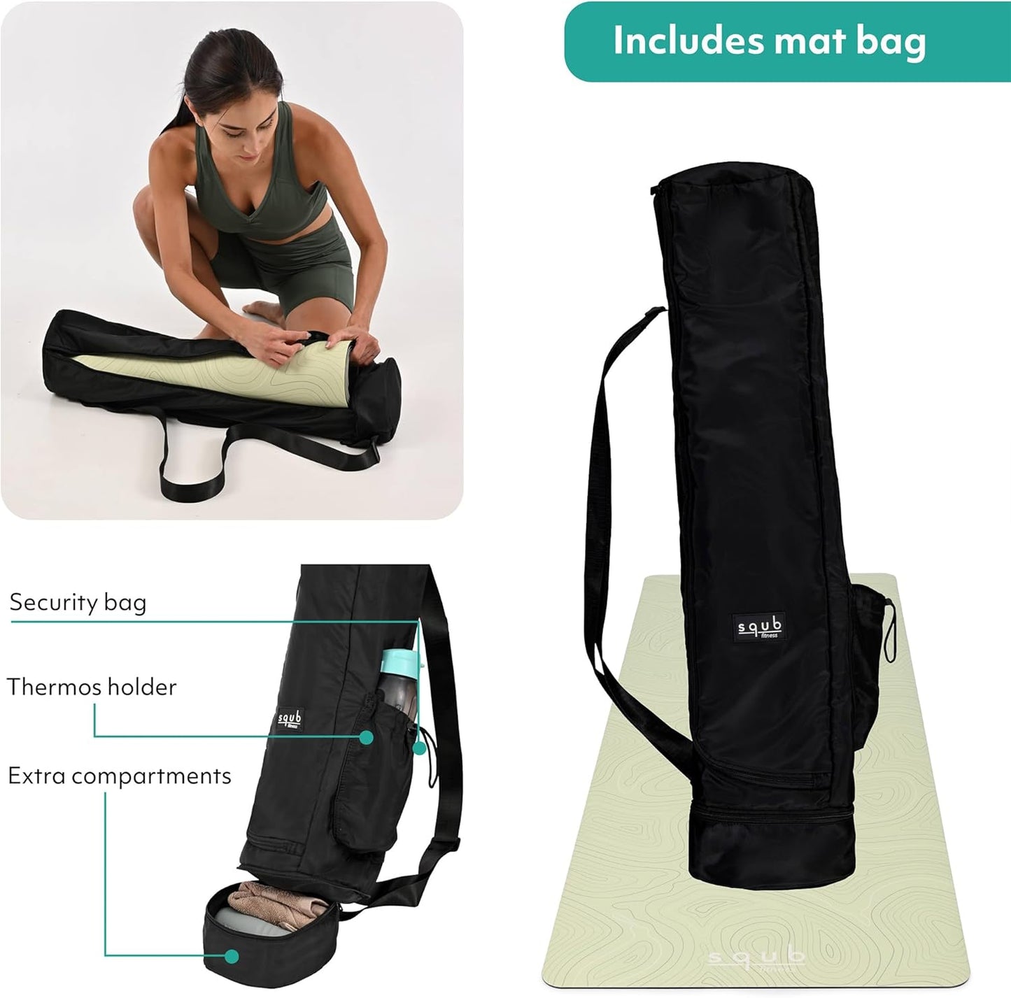 Yoga Mat Thick 5mm – Non Slip Exercise Mat Workout Surface, PU Natural Rubber Grip, Extra Large 183x68 cm Wide Design, Pilates Fitness Training, Includes Strap & Carry Bag