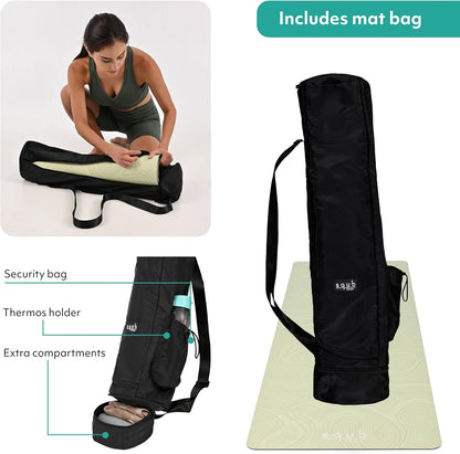 Yoga Mat Thick 5mm – Non Slip Exercise Mat Workout Surface, PU Natural Rubber Grip, Extra Large 183x68 cm Wide Design, Pilates Fitness Training, Includes Strap & Carry Bag