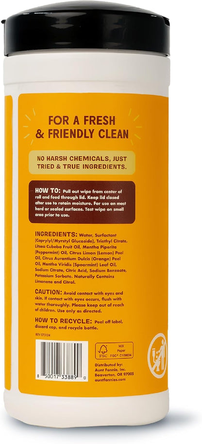Aunt Fannie's Natural Cleaning Vinegar Wipes, Multipurpose Surface Cleaner, Eucalyptus Scent, 35 Count (Pack of 1)