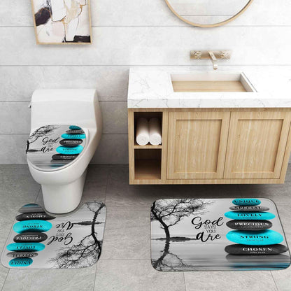 4PCS Spa Zen Shower Curtain Sets with Rugs, White Shower Curtain, Pink Floral Orchid Lotus Water Lily Stone Bamboo Water Reflection Yoga Massage Relaxing Spiritual Meditation Bathroom Decor
