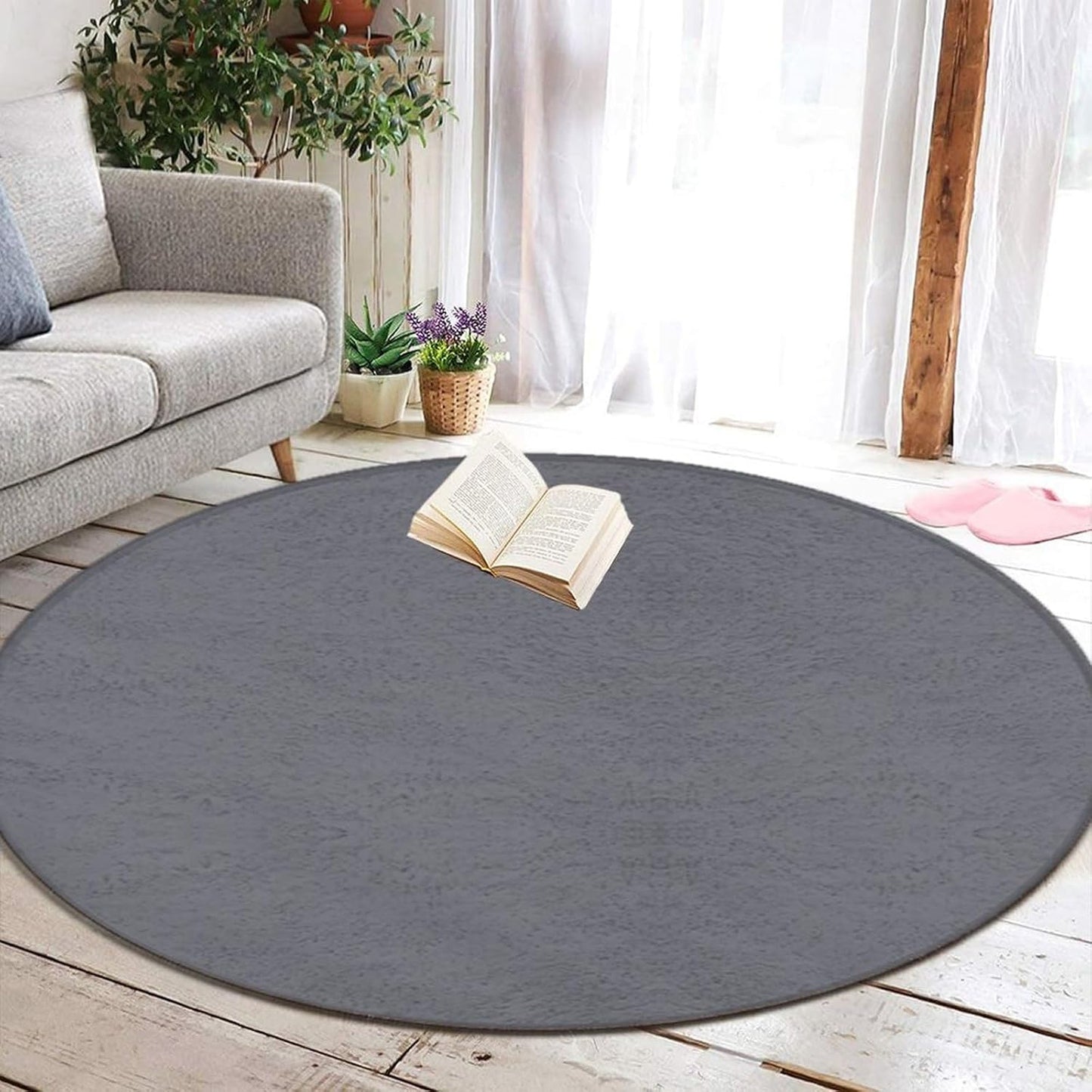Women's Large Home Decor Mat, Soft Round Yoga Carpet, Non Slip Machine Washable Home Office Circle Rug Purple