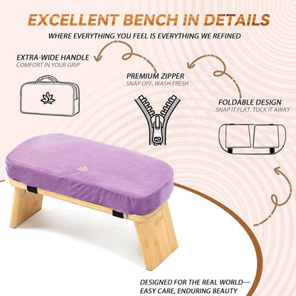 Meditation Bench, Bamboo Meditation Stool, Folding Kneeling Meditation Bench, Seiza Prayer Bench, Prayer Bench with Meditation Cushion, Kneeling Stool(Green-Bag)