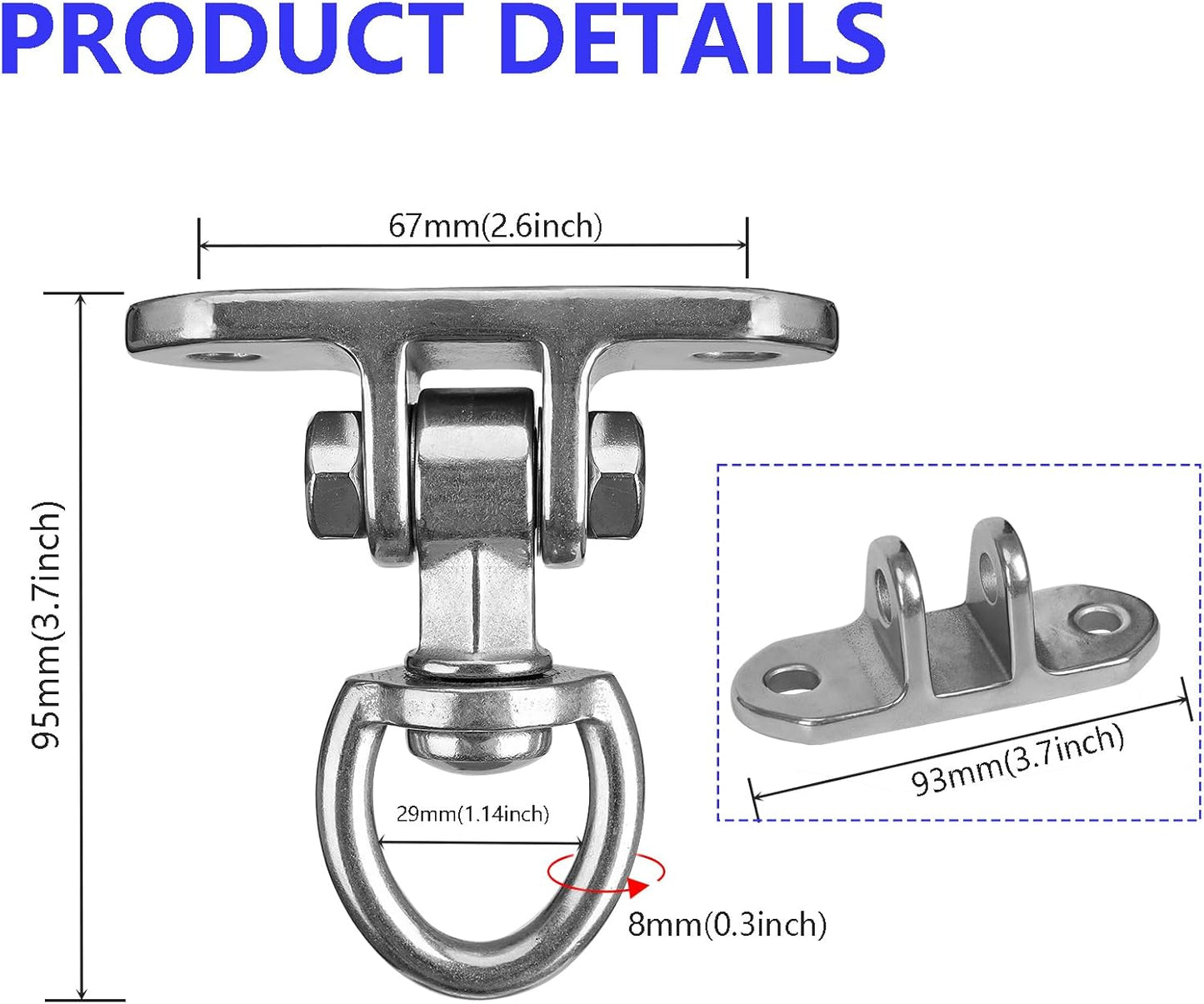 2 Antirust Swing Hanger Heavy Duty 360°+180°Rotation 1500LB Capacity Wood Playground Yoga Hammock Chair, Rope sandbag