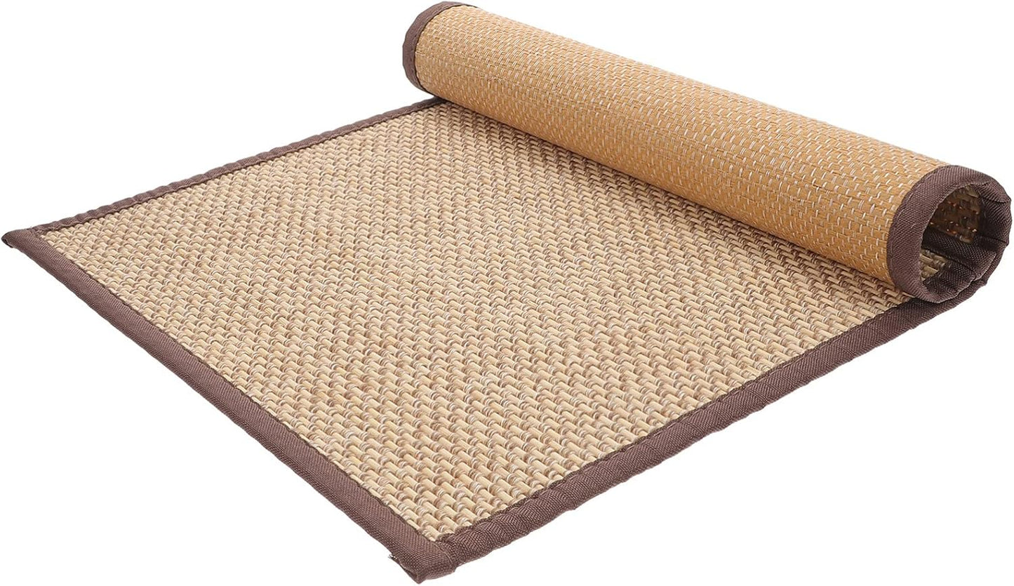 Beavorty Bamboo Rug Woven Straw Seat Cushion Japanese Style Rattan Futon Sitting Pad Tatami Floor Pillow for Zen Garden Yoga Practice or Meditation Light Brown Japanese Tatami Mat