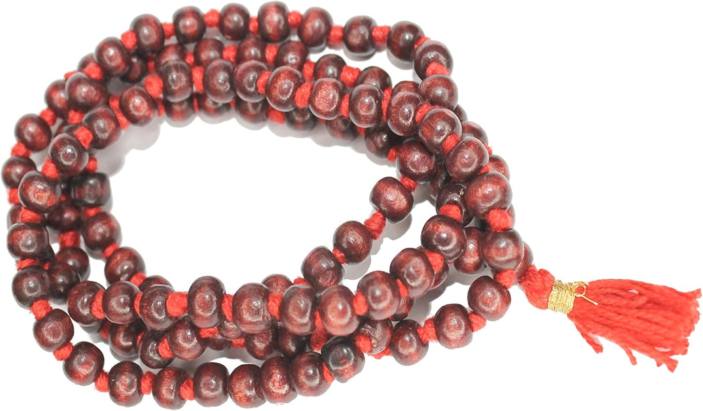 IS4A 8mm Red (Rosewood) Wood Japa Mala Beads Necklace Beads 108 + 1 Hand Knotted Meditation Prayer