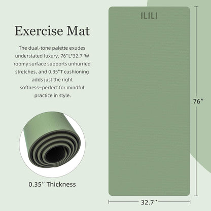 ILILI large Yoga Mat, Thick Soft Exercise Mat for Home Gym, Anti-Tear Cushioned Mat for Men Women, 76"x32.7"x0.35" for Stretching, Pilates&Fitness Workouts